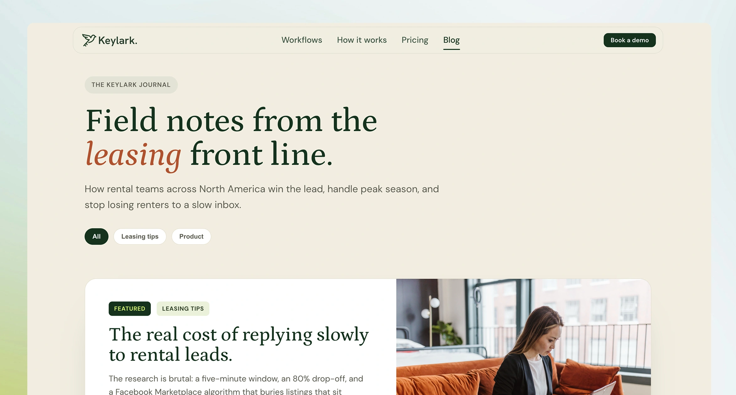 The Keylark Journal. Field notes from the leasing front line, with a featured article on the real cost of replying slowly to rental leads.