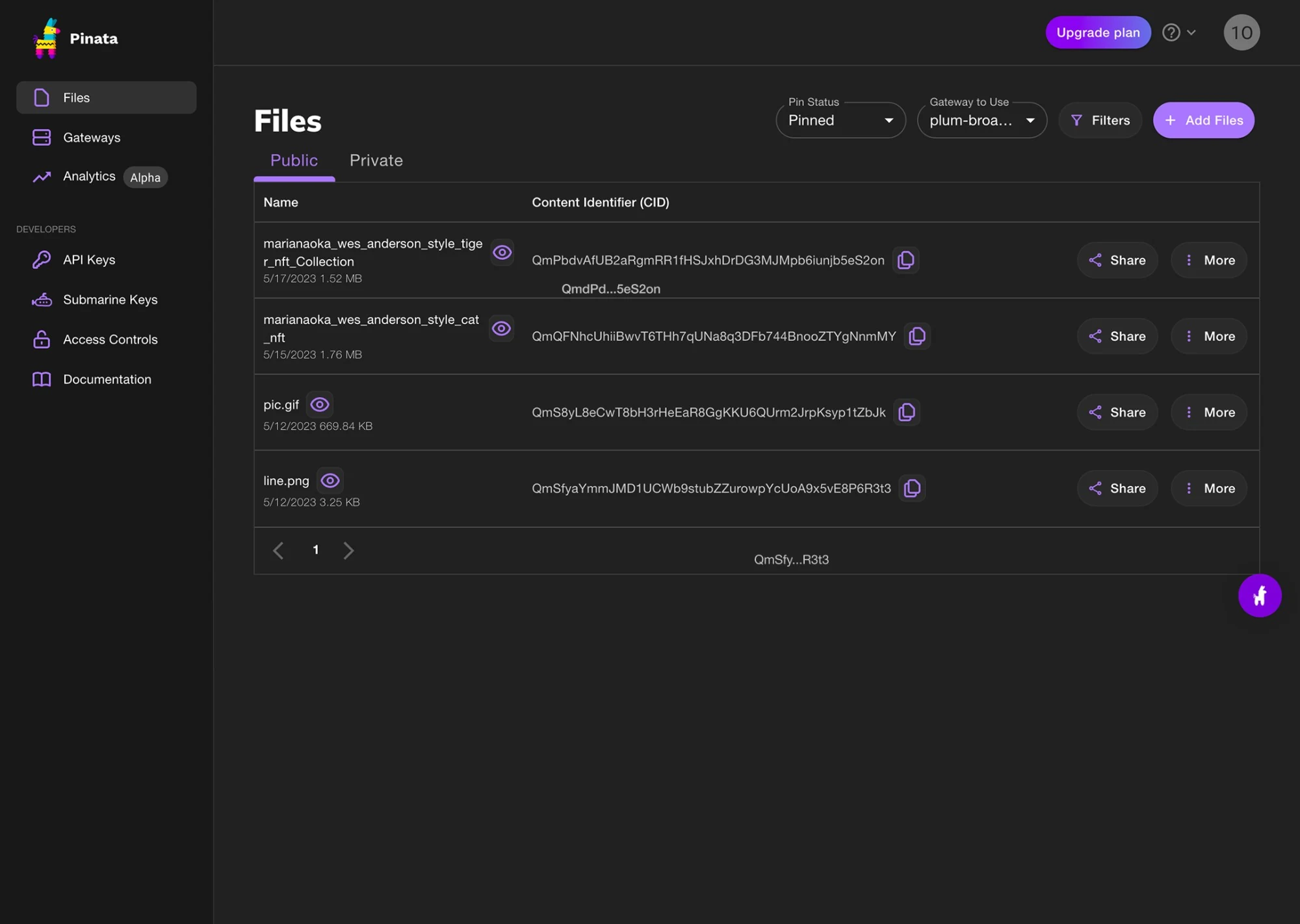 Before. No file type in the row, names truncated mid-word, the content identifier taking the width, and no search field anywhere on the screen.